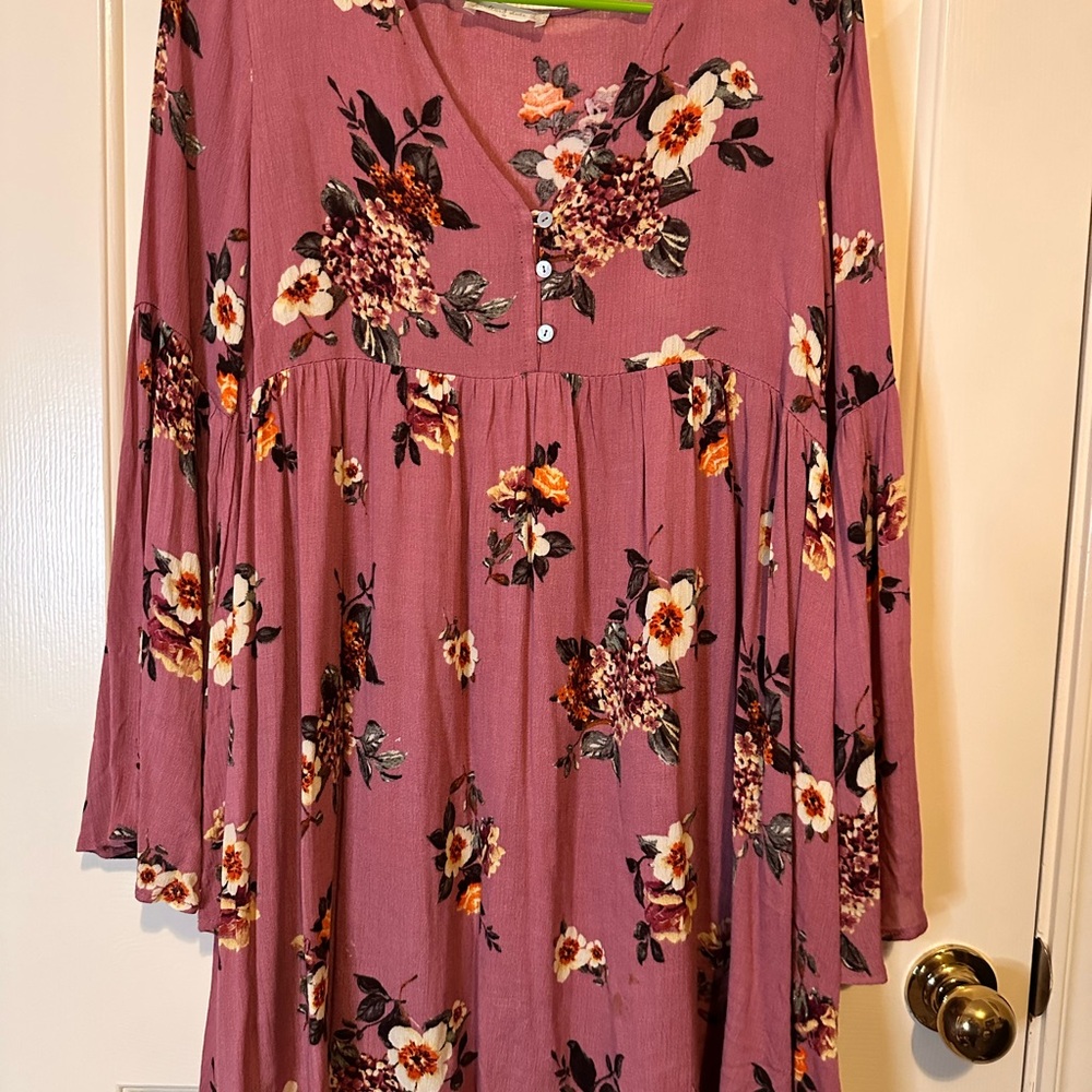 Altar'd State Dusty Mauve Floral Wrap Dress